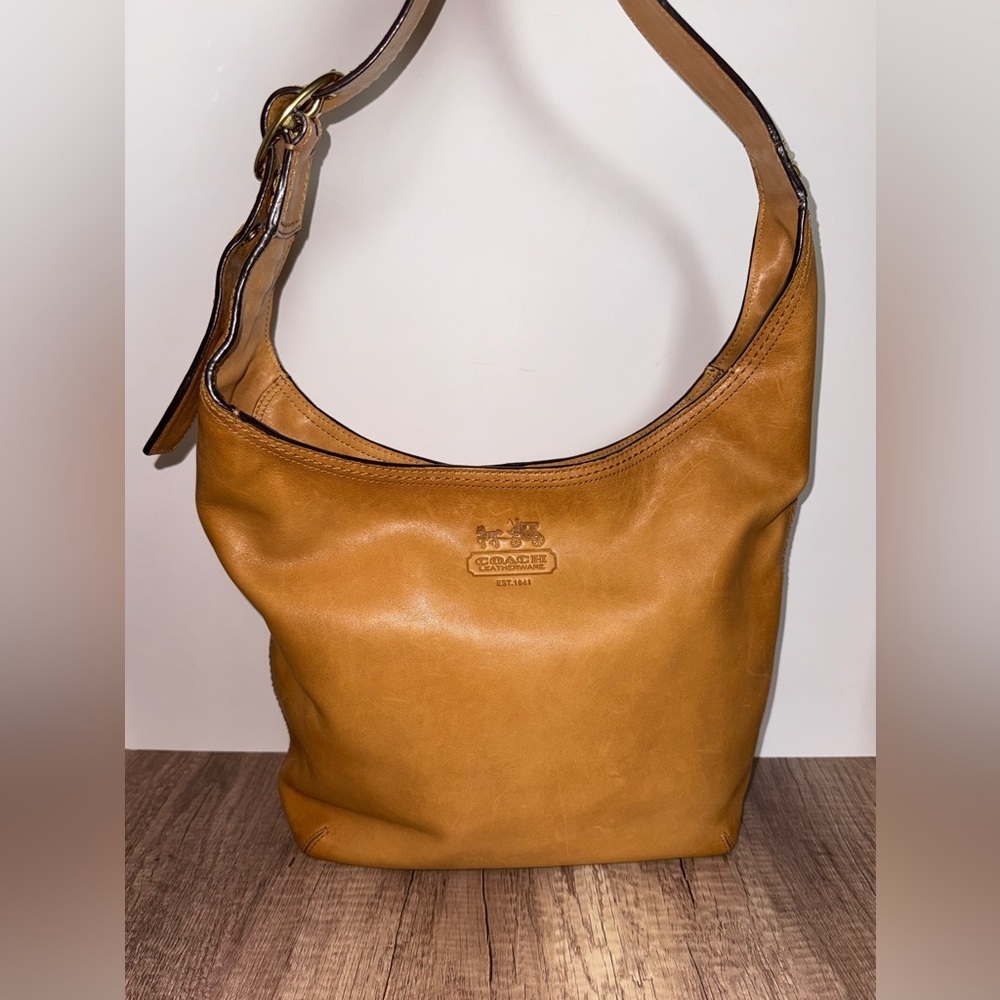 Coach Bleecker Legacy Tattersall Tan Burnished Leather “Slouchy”Bag. F12406